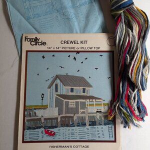 Vintage Family Circle Crewel Kit: Fisherman's Cottage - 1973 - Imperfect
